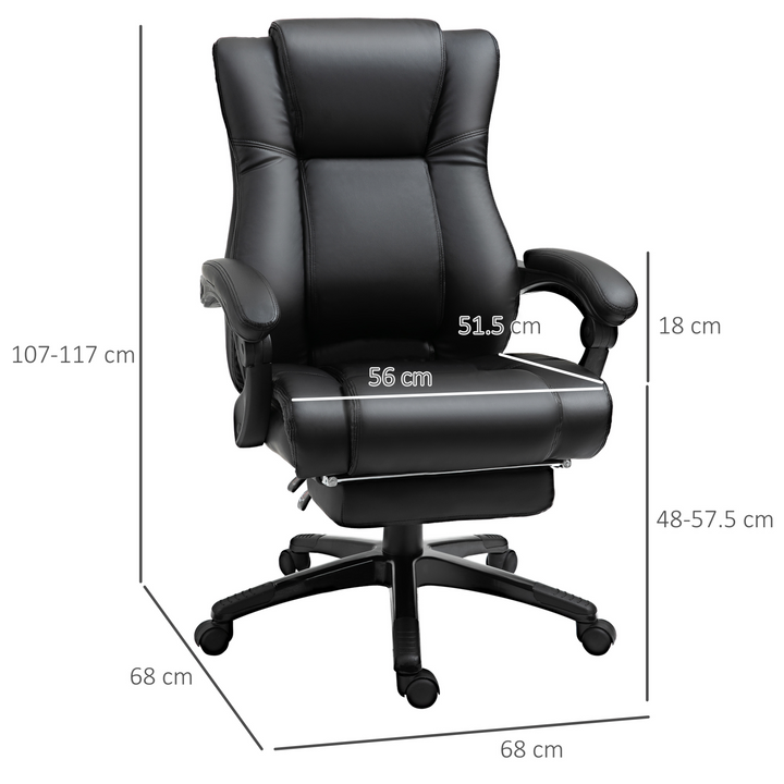 Vinsetto Ergonomic Home Office Chair - PU Leather, Footrest, Adjustable Height, and Recline (Black) - Premium  from Home Treasures - Just £216.99! Shop now at Home Treasures