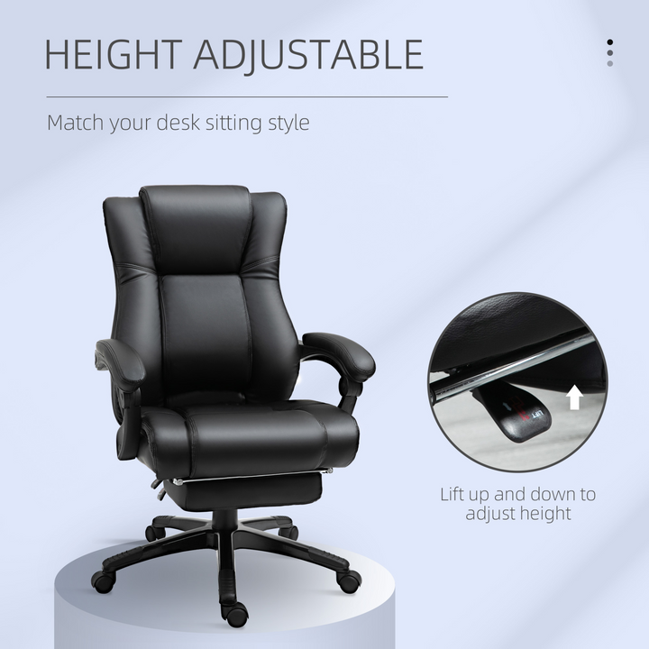 Vinsetto Ergonomic Home Office Chair - PU Leather, Footrest, Adjustable Height, and Recline (Black) - Premium  from Home Treasures - Just £216.99! Shop now at Home Treasures