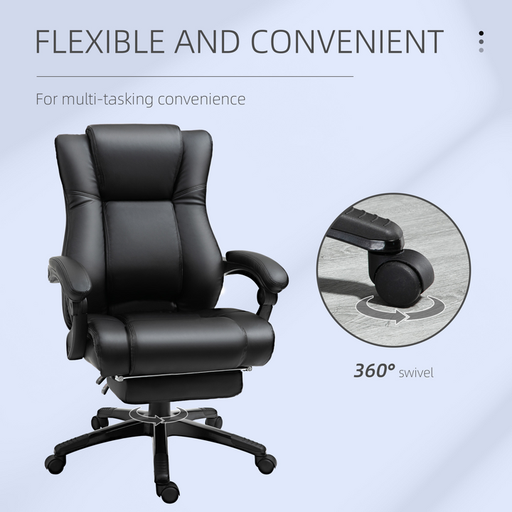 Vinsetto Ergonomic Home Office Chair - PU Leather, Footrest, Adjustable Height, and Recline (Black) - Premium  from Home Treasures - Just £216.99! Shop now at Home Treasures