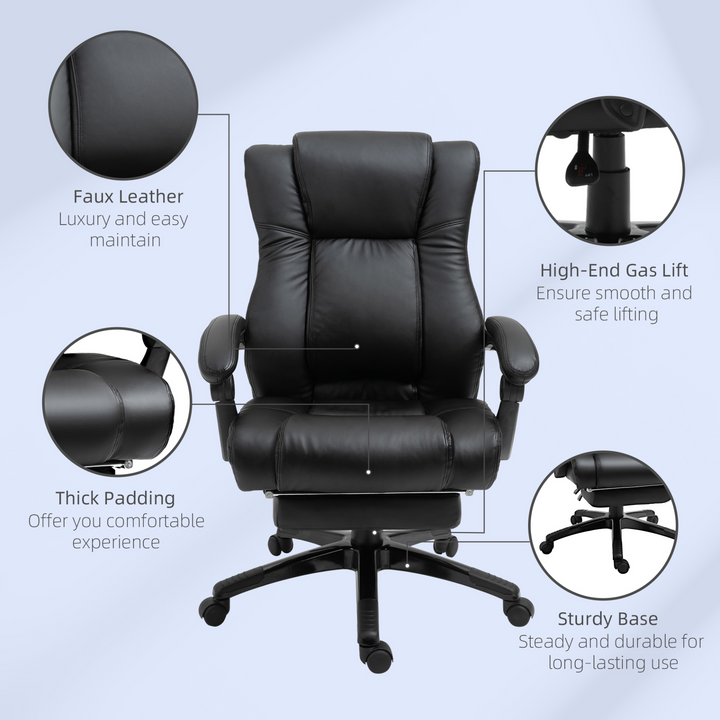 Vinsetto Ergonomic Home Office Chair - PU Leather, Footrest, Adjustable Height, and Recline (Black) - Premium  from Home Treasures - Just £216.99! Shop now at Home Treasures