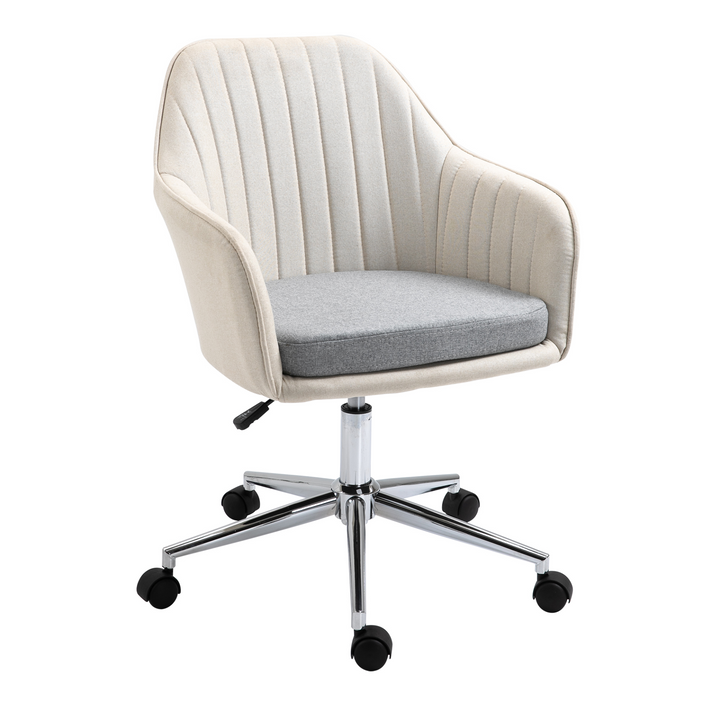 Vinsetto Beige Linen Fabric Swivel Scallop Shape Office Chair with Wheels - Ideal for Home Office, Study, or Bedroom - Premium  from Home Treasures - Just £114.99! Shop now at Home Treasures