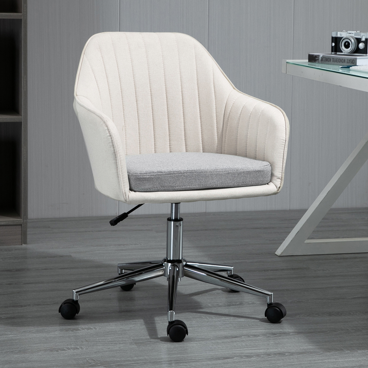 Vinsetto Beige Linen Fabric Swivel Scallop Shape Office Chair with Wheels - Ideal for Home Office, Study, or Bedroom - Premium  from Home Treasures - Just £114.99! Shop now at Home Treasures