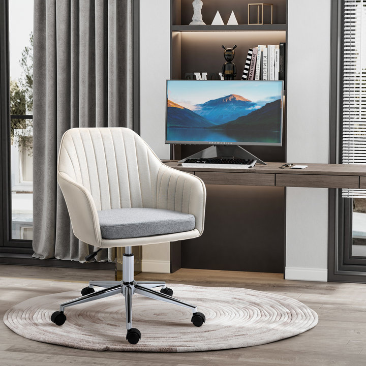 Vinsetto Beige Linen Fabric Swivel Scallop Shape Office Chair with Wheels - Ideal for Home Office, Study, or Bedroom - Premium  from Home Treasures - Just £114.99! Shop now at Home Treasures