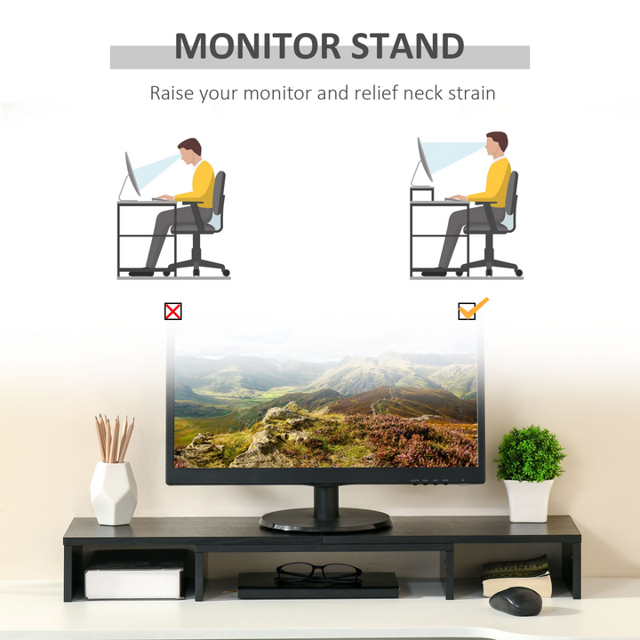 Vinsetto Dual Monitor Stand Riser with Adjustable Length and Angle, Black - Premium  from Home Treasures - Just £30.99! Shop now at Home Treasures