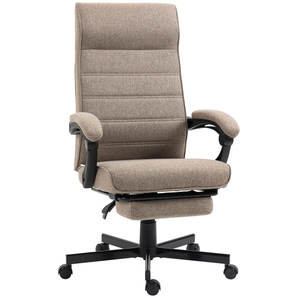 Vinsetto Ergonomic High-Back Brown Linen Home Office Chair with Adjustable Height, Footrest & Padded Armrest - Premium  from Home Treasures - Just £148.99! Shop now at Home Treasures