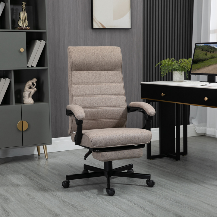 Vinsetto Ergonomic High-Back Brown Linen Home Office Chair with Adjustable Height, Footrest & Padded Armrest - Premium  from Home Treasures - Just £148.99! Shop now at Home Treasures