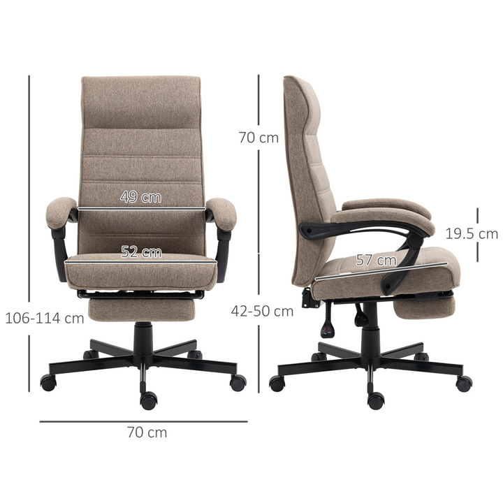 Vinsetto Ergonomic High-Back Brown Linen Home Office Chair with Adjustable Height, Footrest & Padded Armrest - Premium  from Home Treasures - Just £148.99! Shop now at Home Treasures