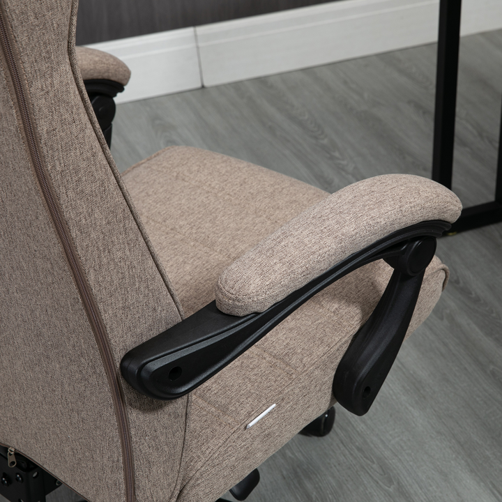 Vinsetto Ergonomic High-Back Brown Linen Home Office Chair with Adjustable Height, Footrest & Padded Armrest - Premium  from Home Treasures - Just £148.99! Shop now at Home Treasures