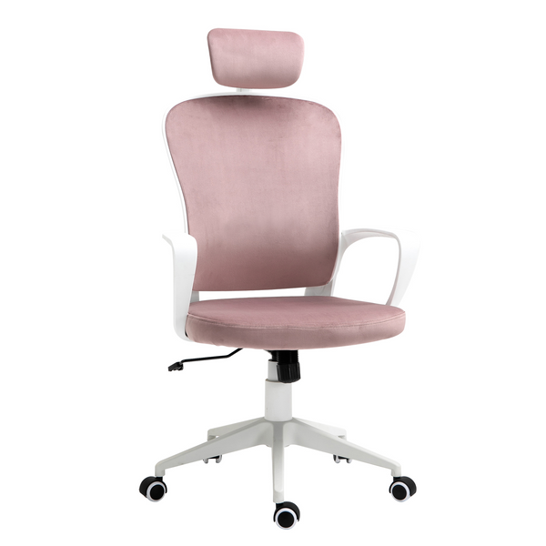 Vinsetto High-Back Office Chair with Velvet Fabric, Adjustable Headrest, and Wheels - Pink - Premium  from Home Treasures - Just £113.99! Shop now at Home Treasures