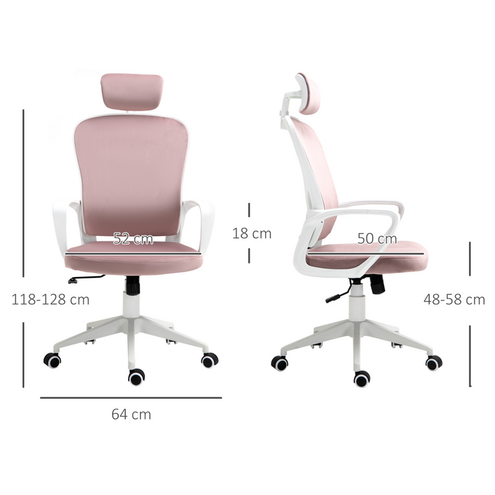 Vinsetto High-Back Office Chair with Velvet Fabric, Adjustable Headrest, and Wheels - Pink - Premium  from Home Treasures - Just £113.99! Shop now at Home Treasures