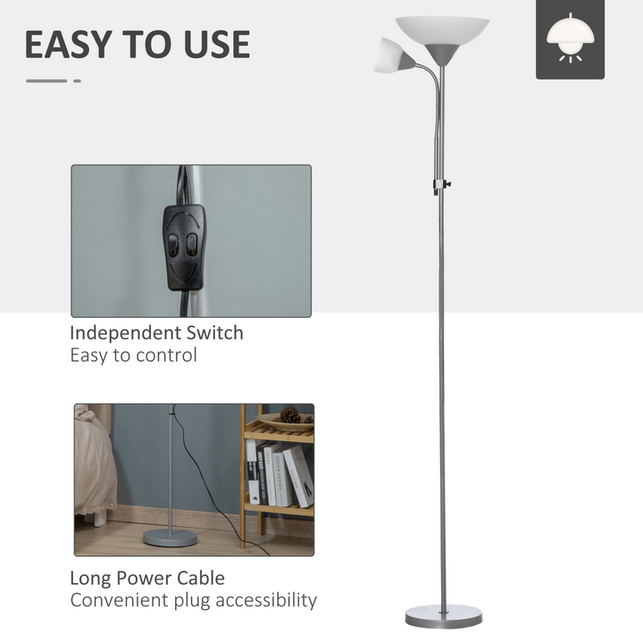 Modern 2-Head Floor Reading Lamp with Adjustable Arms - 179.5cm for Living Room, Bedroom, or Office - Premium  from Home Treasures - Just £43.99! Shop now at Home Treasures