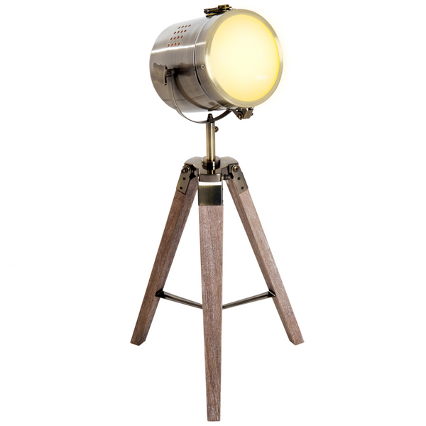 Vintage Tripod Table Desk Lamp Bedside Light Spotlight Brass Antique Searchlight Wooden Base - Premium  from Home Treasures - Just £43.99! Shop now at Home Treasures