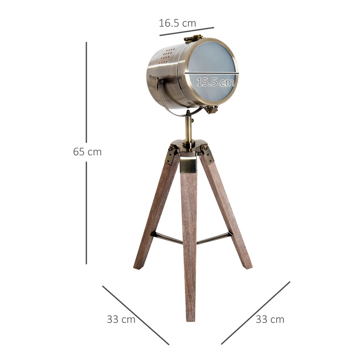 Vintage Tripod Table Desk Lamp Bedside Light Spotlight Brass Antique Searchlight Wooden Base - Premium  from Home Treasures - Just £43.99! Shop now at Home Treasures