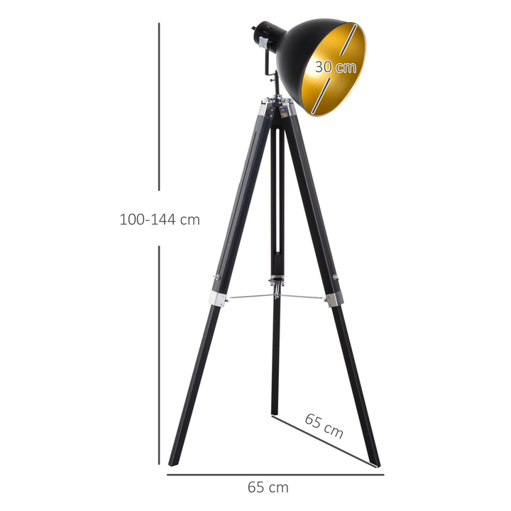 Industrial Tripod Floor Lamp, Adjustable Spotlight for Living Room, Bedroom, Home Office - Black and Gold - Premium  from Home Treasures - Just £82.99! Shop now at Home Treasures