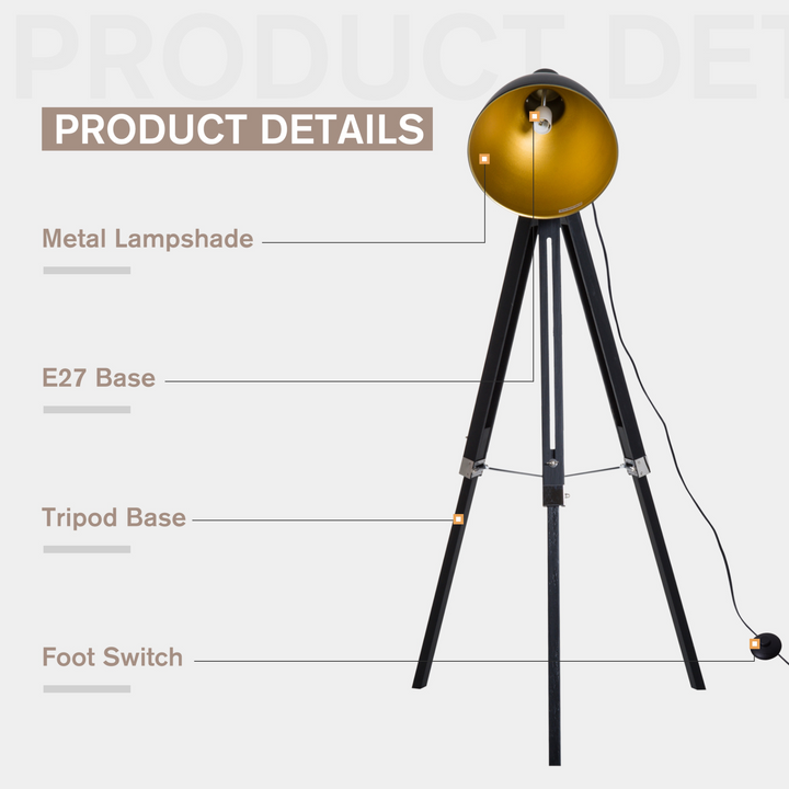 Industrial Tripod Floor Lamp, Adjustable Spotlight for Living Room, Bedroom, Home Office - Black and Gold - Premium  from Home Treasures - Just £82.99! Shop now at Home Treasures