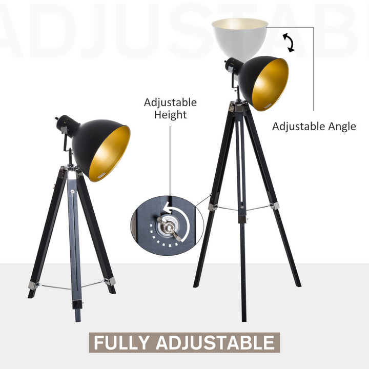 Industrial Tripod Floor Lamp, Adjustable Spotlight for Living Room, Bedroom, Home Office - Black and Gold - Premium  from Home Treasures - Just £82.99! Shop now at Home Treasures