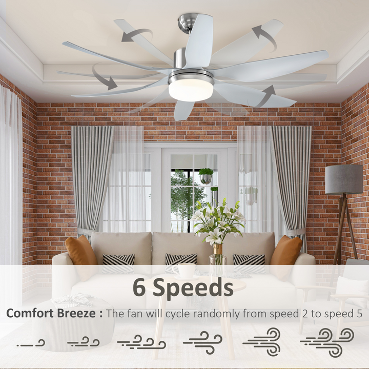 Reversible Ceiling Fan with LED Light & Remote - 6-Speed, Modern 6 Blades, Silver - Premium  from Home Treasures - Just £166.99! Shop now at Home Treasures