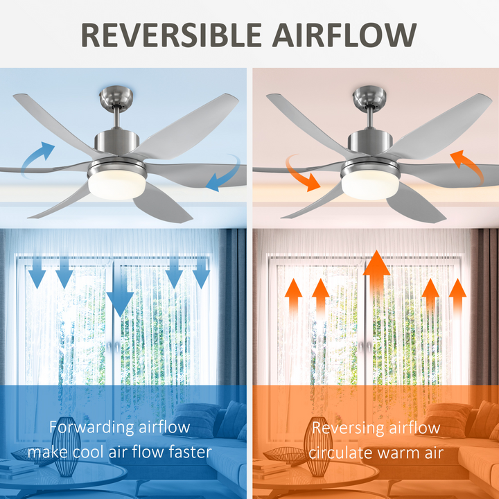 Reversible Ceiling Fan with LED Light & Remote - 6-Speed, Modern 6 Blades, Silver - Premium  from Home Treasures - Just £166.99! Shop now at Home Treasures