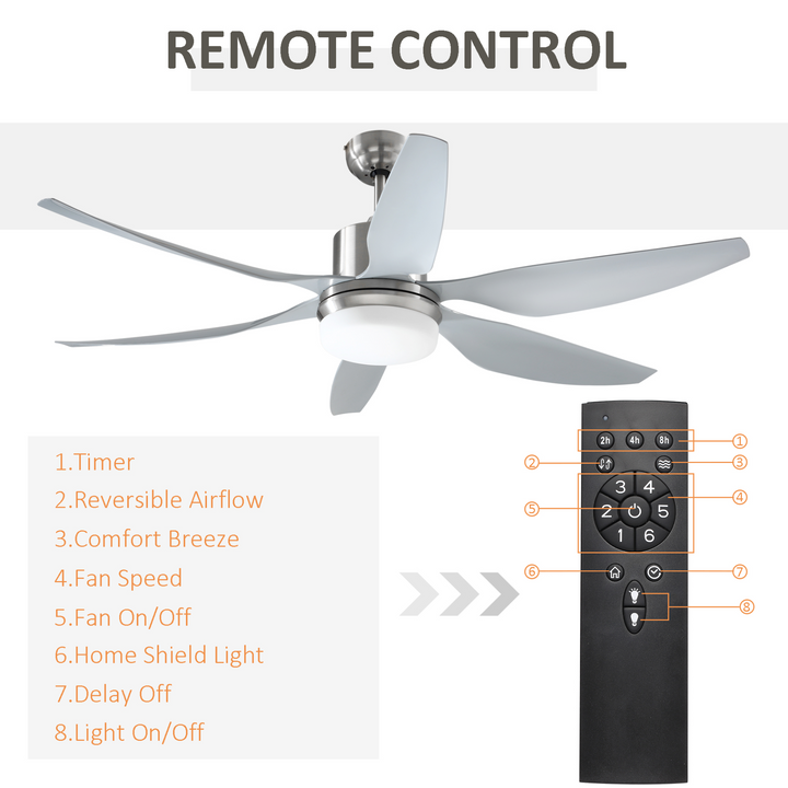 Reversible Ceiling Fan with LED Light & Remote - 6-Speed, Modern 6 Blades, Silver - Premium  from Home Treasures - Just £166.99! Shop now at Home Treasures