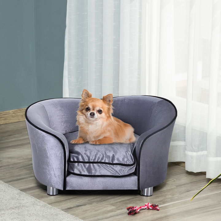 PawHut Dog Sofa Bed for Miniature Dogs - Comfortable Pet Lounge with Washable Cushion, Wooden Frame & Storage Pocket - Premium  from Home Treasures - Just £76.99! Shop now at Home Treasures