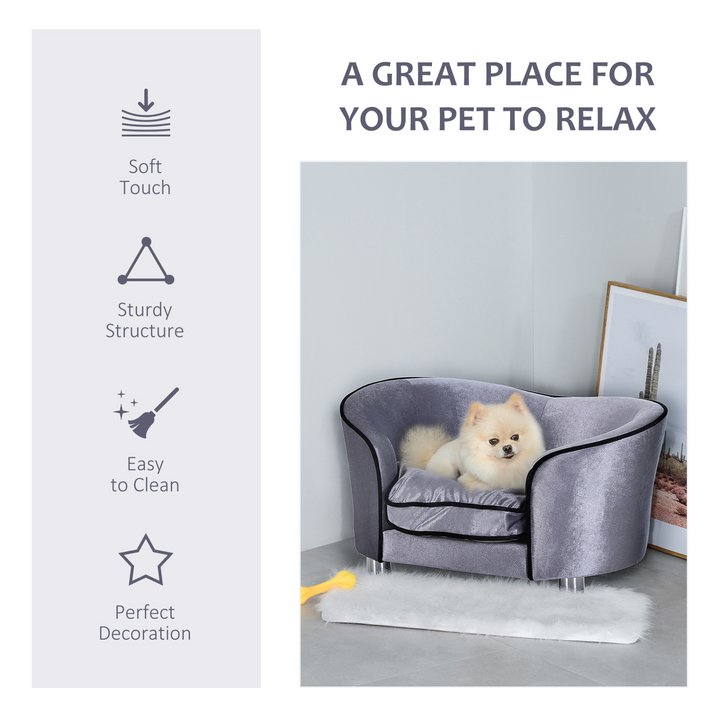 PawHut Dog Sofa Bed for Miniature Dogs - Comfortable Pet Lounge with Washable Cushion, Wooden Frame & Storage Pocket - Premium  from Home Treasures - Just £76.99! Shop now at Home Treasures