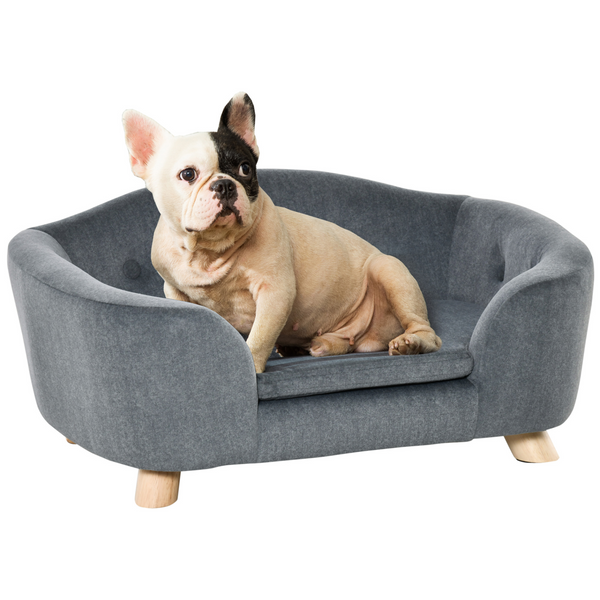 PawHut Luxurious Grey Dog Sofa Bed - Water Resistant, Washable, Wooden Frame - Perfect for Miniature Dogs and Kittens - Premium  from Home Treasures - Just £103.99! Shop now at Home Treasures