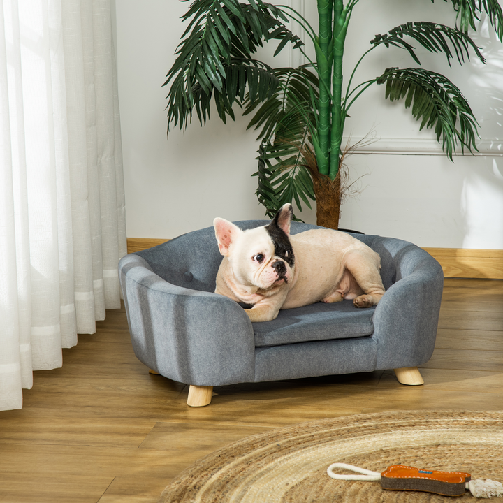 PawHut Luxurious Grey Dog Sofa Bed - Water Resistant, Washable, Wooden Frame - Perfect for Miniature Dogs and Kittens - Premium  from Home Treasures - Just £103.99! Shop now at Home Treasures