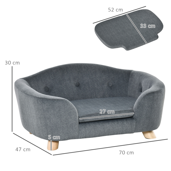 PawHut Luxurious Grey Dog Sofa Bed - Water Resistant, Washable, Wooden Frame - Perfect for Miniature Dogs and Kittens - Premium  from Home Treasures - Just £103.99! Shop now at Home Treasures