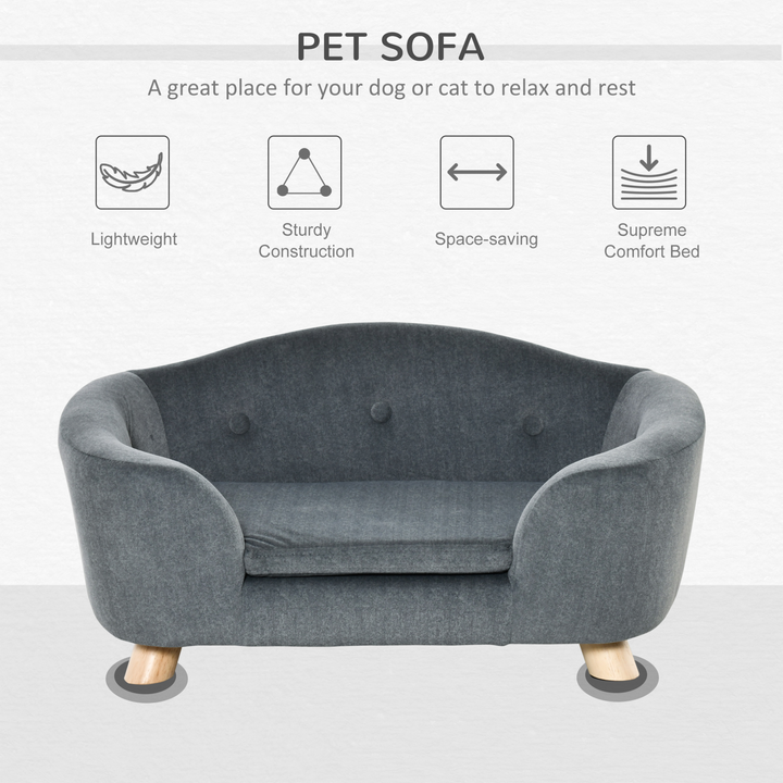 PawHut Luxurious Grey Dog Sofa Bed - Water Resistant, Washable, Wooden Frame - Perfect for Miniature Dogs and Kittens - Premium  from Home Treasures - Just £103.99! Shop now at Home Treasures