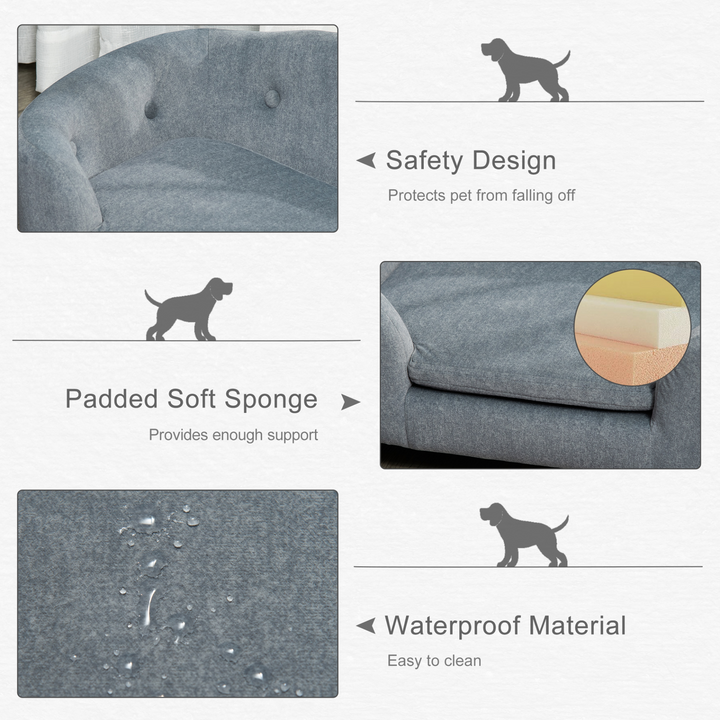 PawHut Luxurious Grey Dog Sofa Bed - Water Resistant, Washable, Wooden Frame - Perfect for Miniature Dogs and Kittens - Premium  from Home Treasures - Just £103.99! Shop now at Home Treasures