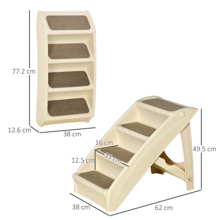 PawHut Foldable Pet Stairs | Portable Dog Steps for Sofa & Bed | Non-Slip Mats for Cats & Small Dogs | Beige, 62 x 38 x 49.5cm - Premium  from Home Treasures - Just £46.99! Shop now at Home Treasures