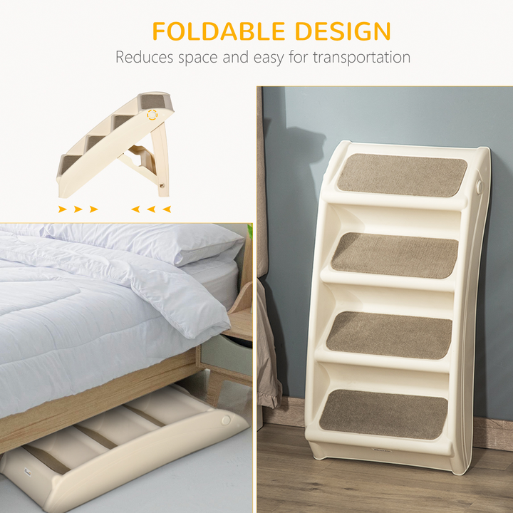 PawHut Foldable Pet Stairs | Portable Dog Steps for Sofa & Bed | Non-Slip Mats for Cats & Small Dogs | Beige, 62 x 38 x 49.5cm - Premium  from Home Treasures - Just £46.99! Shop now at Home Treasures