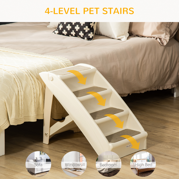 PawHut Foldable Pet Stairs | Portable Dog Steps for Sofa & Bed | Non-Slip Mats for Cats & Small Dogs | Beige, 62 x 38 x 49.5cm - Premium  from Home Treasures - Just £46.99! Shop now at Home Treasures