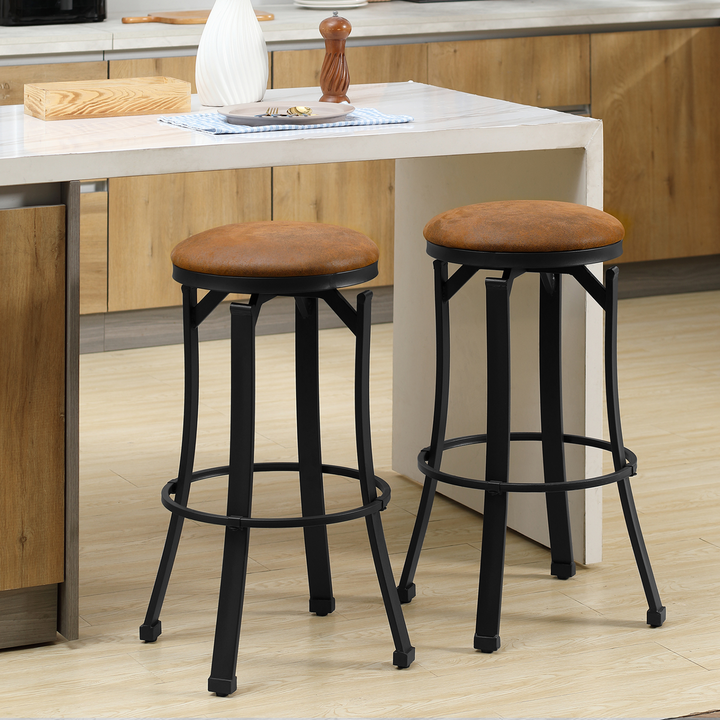 Vintage Style Bar Stools, Set of 2 with Footrest, 360° Swivel, Brown Microfibre Upholstery - Premium  from Home Treasures - Just £101.99! Shop now at Home Treasures