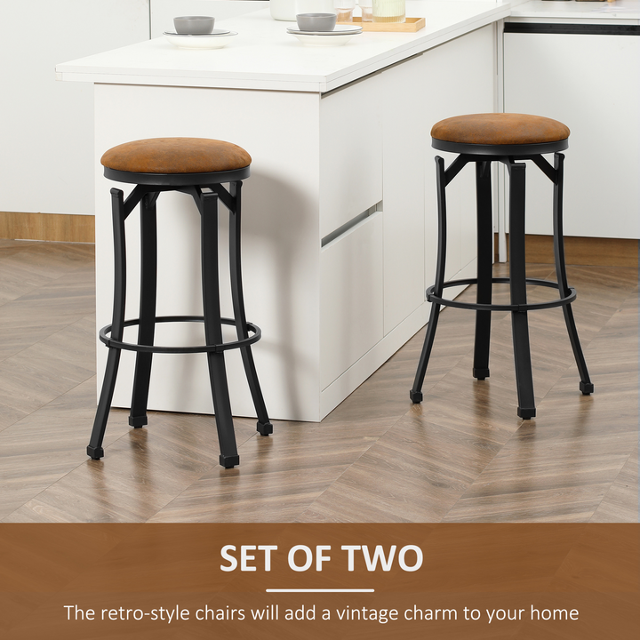 Vintage Style Bar Stools, Set of 2 with Footrest, 360° Swivel, Brown Microfibre Upholstery - Premium  from Home Treasures - Just £101.99! Shop now at Home Treasures