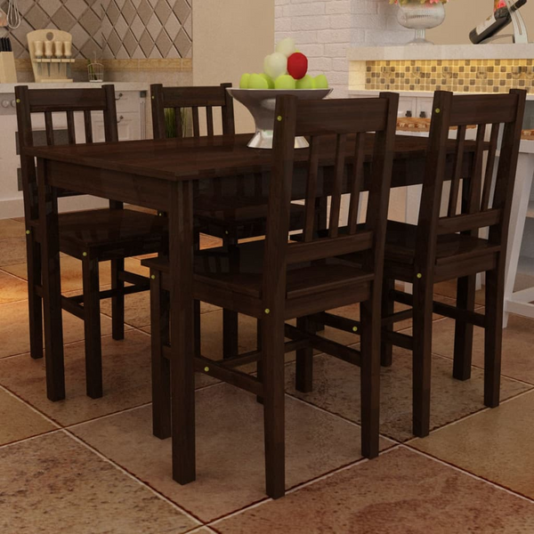 Wooden Dining Table with 4 Chairs Brown