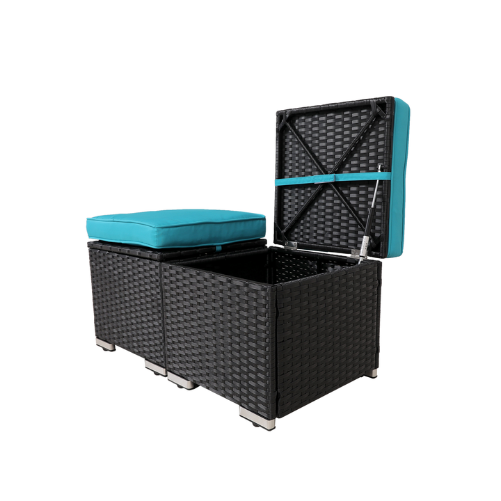 2-Pieces Patio Rattan Ottomans，All-Weather Rattan Wicker Multipurpose Outdoor Furniture for Patio, Backyard, Additional Seating, Footrest, Side Table w/Storage, Removable Cushions - Premium  from Home Treasures - Just £110! Shop now at Home Treasures