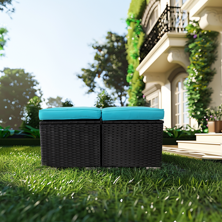 2-Pieces Patio Rattan Ottomans，All-Weather Rattan Wicker Multipurpose Outdoor Furniture for Patio, Backyard, Additional Seating, Footrest, Side Table w/Storage, Removable Cushions - Premium  from Home Treasures - Just £110! Shop now at Home Treasures