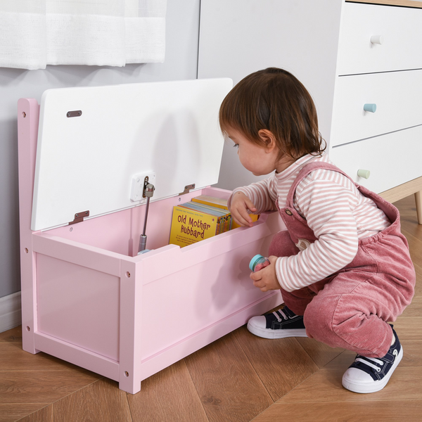 2-in-1 Pink Wooden Toy Box & Kids Seat Bench - Safety Pneumatic Rod, Storage Chest & Organizer - Premium  from Home Treasures - Just £51.99! Shop now at Home Treasures