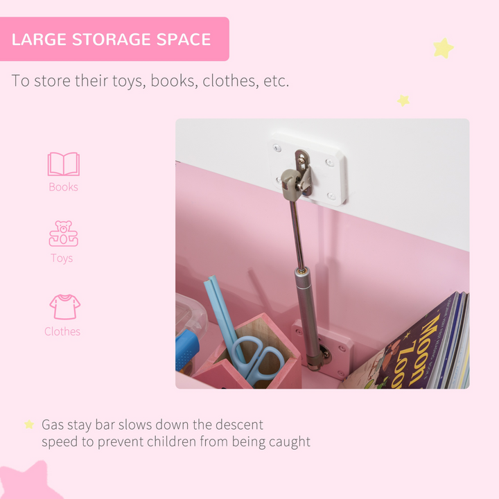 2-in-1 Pink Wooden Toy Box & Kids Seat Bench - Safety Pneumatic Rod, Storage Chest & Organizer - Premium  from Home Treasures - Just £51.99! Shop now at Home Treasures