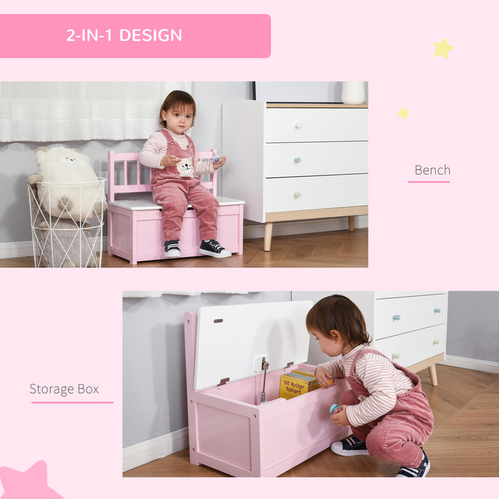 2-in-1 Pink Wooden Toy Box & Kids Seat Bench - Safety Pneumatic Rod, Storage Chest & Organizer - Premium  from Home Treasures - Just £51.99! Shop now at Home Treasures