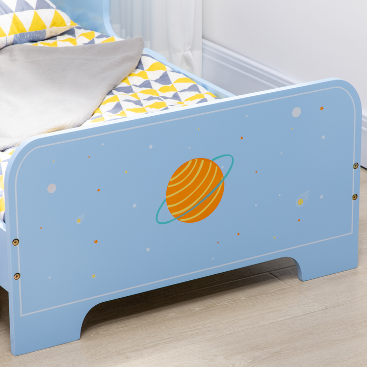 Children's Bed with Rocket & Planets Patterns (Blue) - Fun Space-Themed Toddler Bed, 59 x 143 x 74cm - Premium  from Home Treasures - Just £93.99! Shop now at Home Treasures