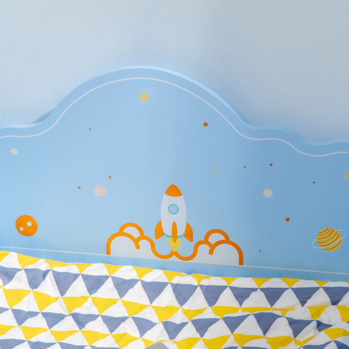 Children's Bed with Rocket & Planets Patterns (Blue) - Fun Space-Themed Toddler Bed, 59 x 143 x 74cm - Premium  from Home Treasures - Just £93.99! Shop now at Home Treasures