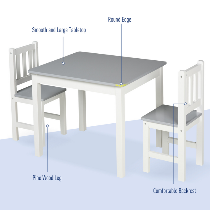 3-Piece Children's Table and Chair Set in Grey Toddler Preschool Desk with 2 Chairs for Indoor Study, Rest, and Snack Time - Premium  from Home Treasures - Just £79.99! Shop now at Home Treasures