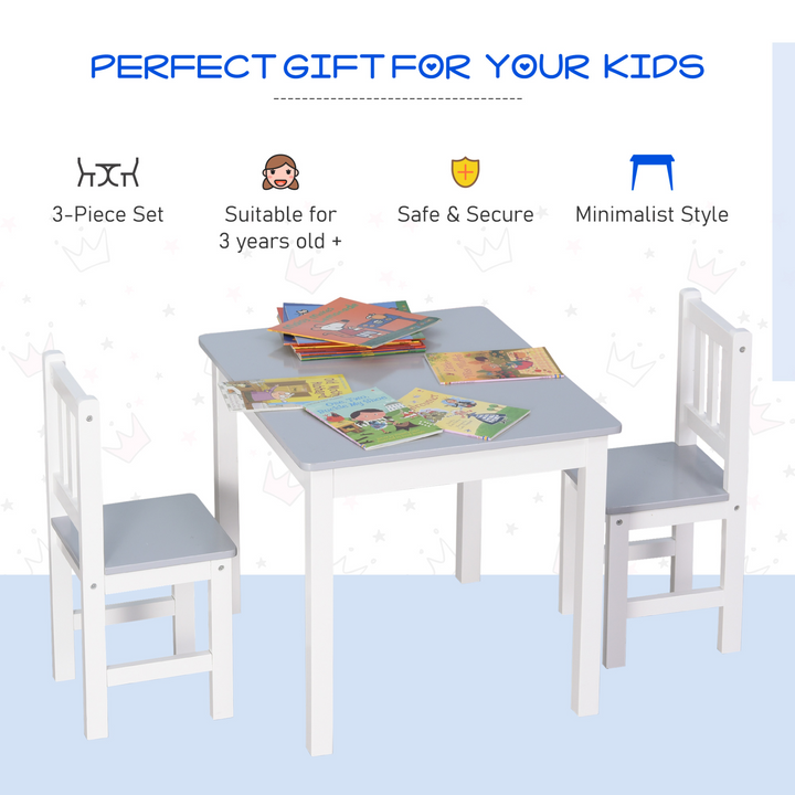 3-Piece Children's Table and Chair Set in Grey Toddler Preschool Desk with 2 Chairs for Indoor Study, Rest, and Snack Time - Premium  from Home Treasures - Just £79.99! Shop now at Home Treasures