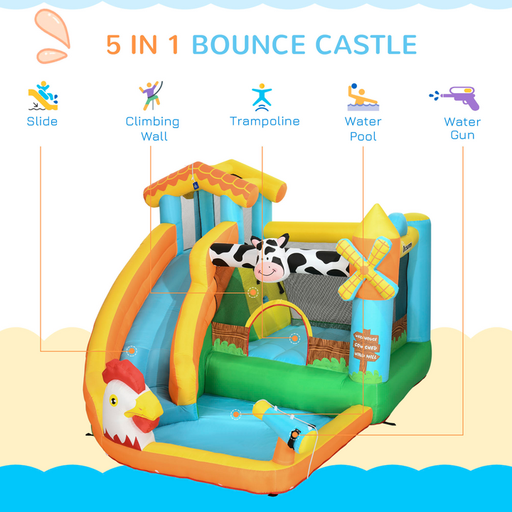 Farm Style Children's Bouncy Castle with Blower and Carry Bag | Fun Slide, Water Cannon, Trampoline, Climbing Wall | Quick Inflation | Safe and Durable for Ages 3-8 - Premium  from Home Treasures - Just £418.99! Shop now at Home Treasures