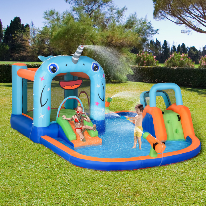 Narwhale Style Children's Bouncy Castle w/ Blower & Carrybag - Water Pool, Slide & More - Premium  from Home Treasures - Just £348.99! Shop now at Home Treasures