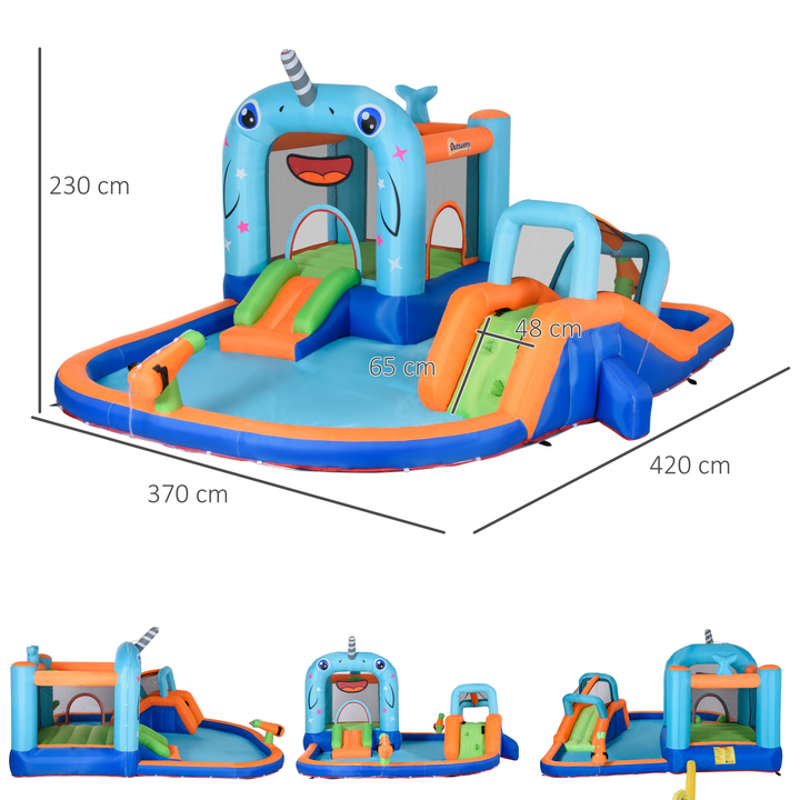 Narwhale Style Children's Bouncy Castle w/ Blower & Carrybag - Water Pool, Slide & More - Premium  from Home Treasures - Just £348.99! Shop now at Home Treasures