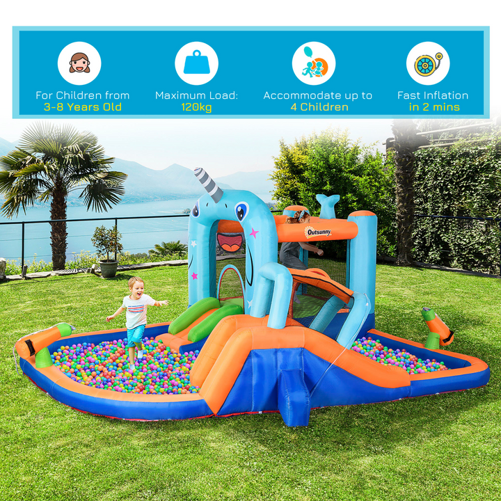 Narwhale Style Children's Bouncy Castle w/ Blower & Carrybag - Water Pool, Slide & More - Premium  from Home Treasures - Just £348.99! Shop now at Home Treasures