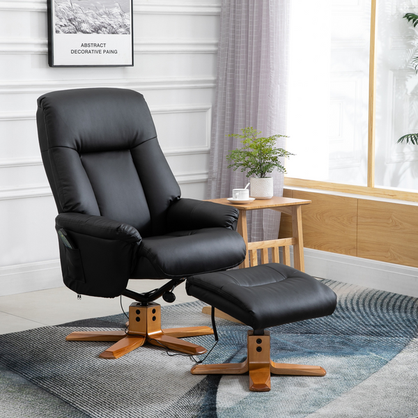 Luxurious Faux Leather Electric Massage Recliner Chair with Ottoman in Black – Ultimate Comfort and Relaxation - Premium Chair from Home Treasures - Just £240.99! Shop now at Home Treasures